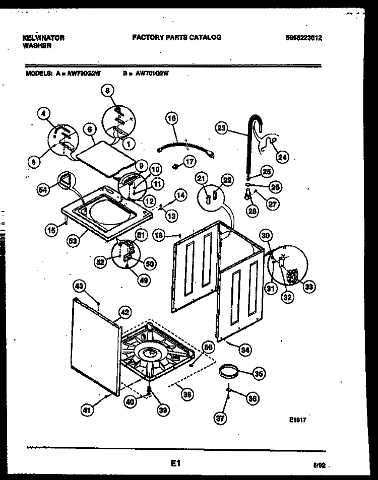 CABINET PARTS Diagram and Parts List for AW700G2D  Kelvinator Washer