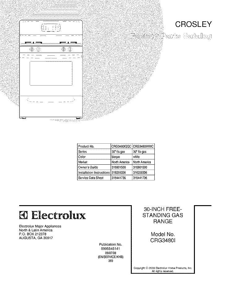 COVER Diagram and Parts List for CRG3480IQQC  Crosley Range