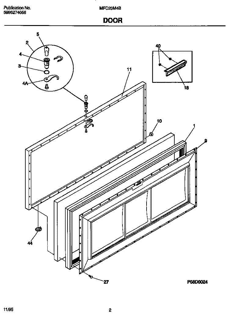 DOOR Diagram and Parts List for MFC20M4BW4  Frigidaire Freezer