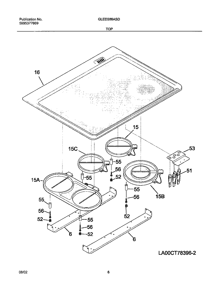 MAINTOP Diagram and Parts List for GLED388ASD  Frigidaire Range