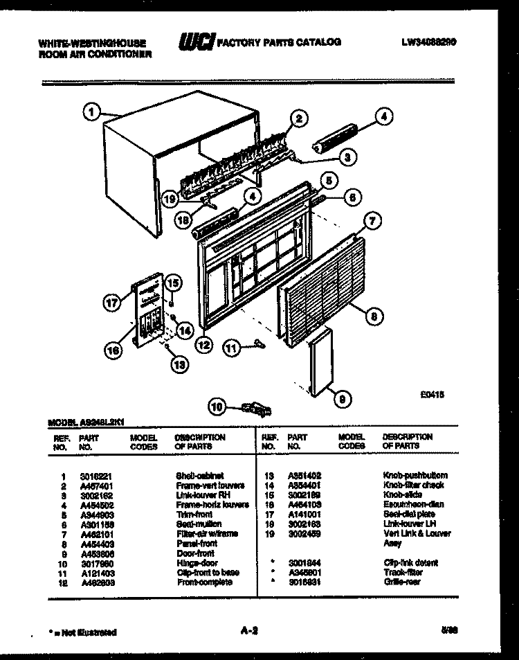 CABINET PARTS Diagram and Parts List for AS248L2K1  Frigidaire Air Conditioner