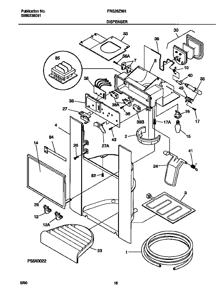 I&W DISPENSER Diagram and Parts List for FRS26ZNHD3  Frigidaire Refrigerator