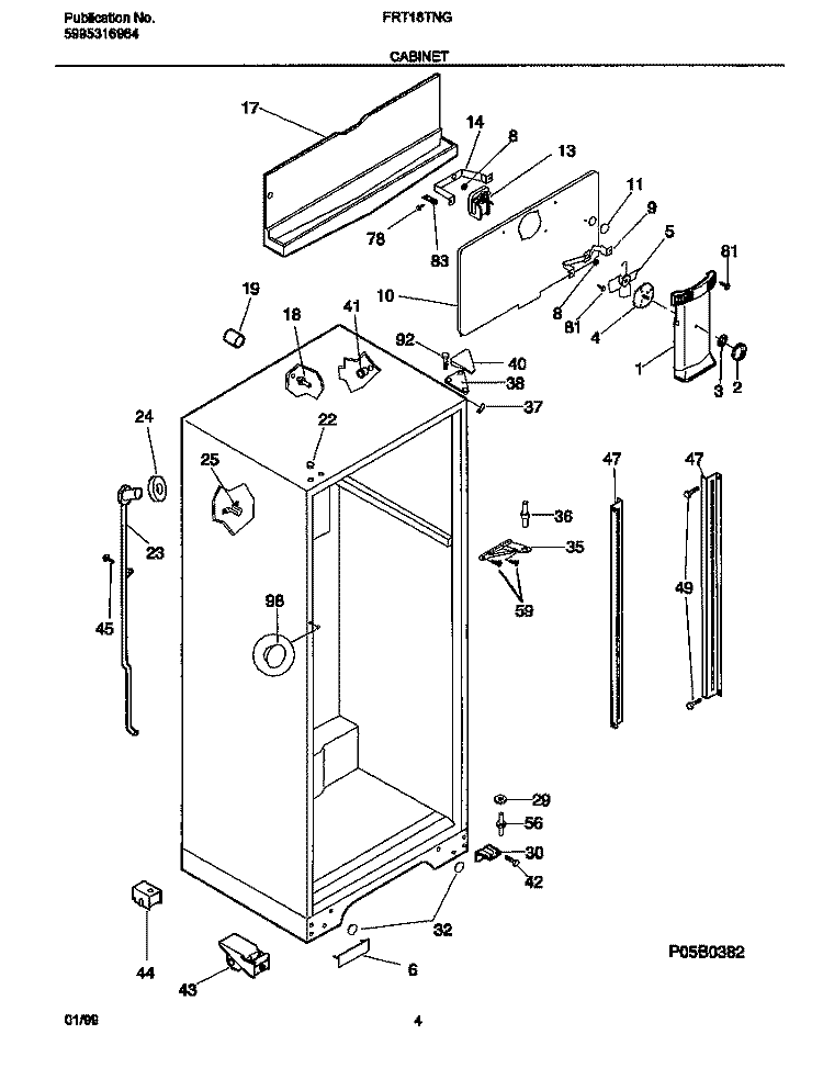 CABINET Diagram and Parts List for FRT18TNGD1  Frigidaire Refrigerator