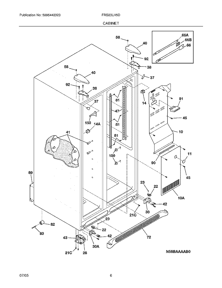 CABINET Diagram and Parts List for FRS23LH5DSN  Frigidaire Refrigerator