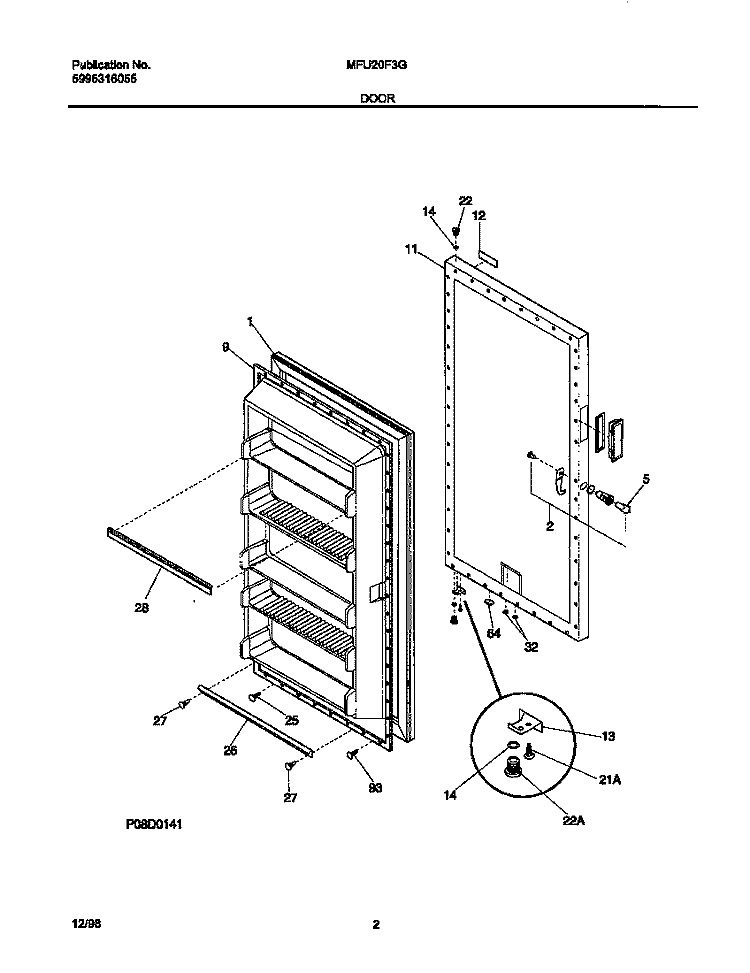 DOOR Diagram and Parts List for MFU20F3GW5  Frigidaire Freezer