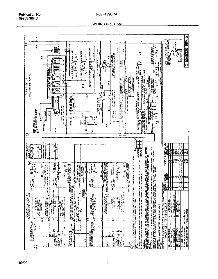 WIRING DIAGRAM Diagram and Parts List for PLEF489CCA  Frigidaire Range