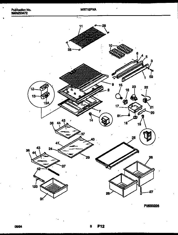 SHELVES AND SUPPORTS Diagram and Parts List for MRT19PNAW0  Frigidaire Refrigerator