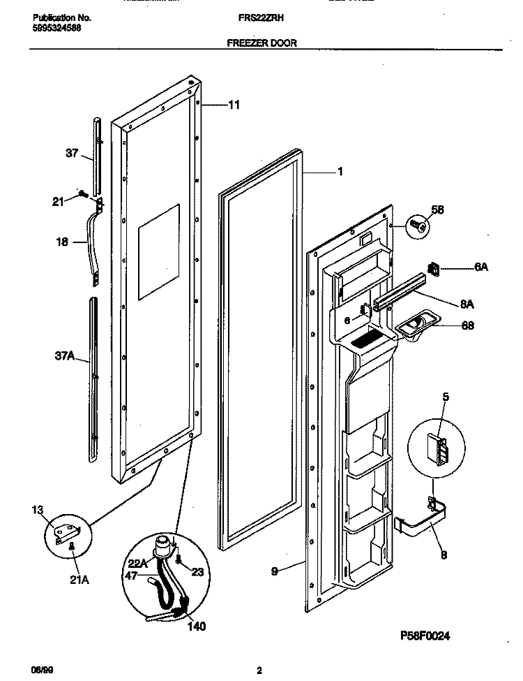 FRZ DOOR Diagram and Parts List for FRS22ZRHD0  Frigidaire Refrigerator