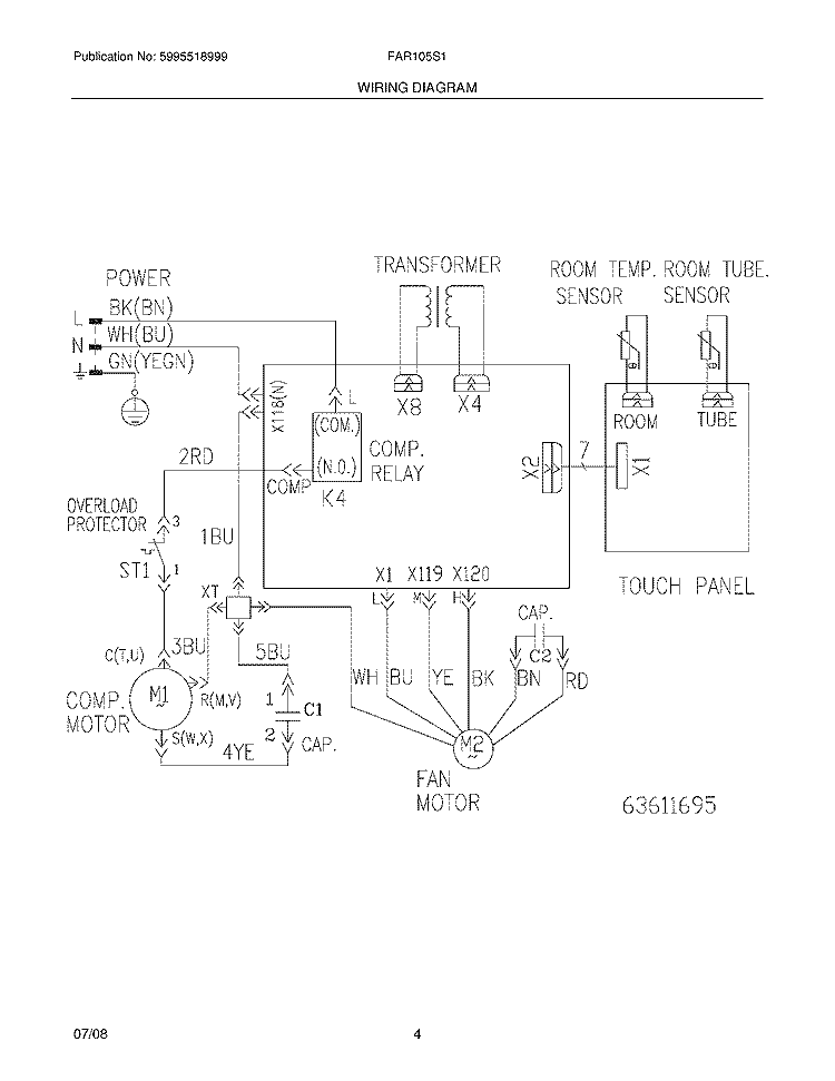 WIRING DIAGRAM Diagram and Parts List for FAR105S1A13  Frigidaire Air Conditioner