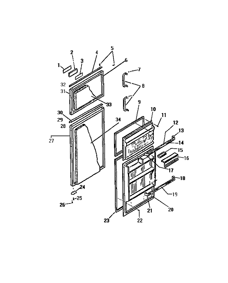 DOOR Diagram and Parts List for TUK210AN5F  Kelvinator Refrigerator