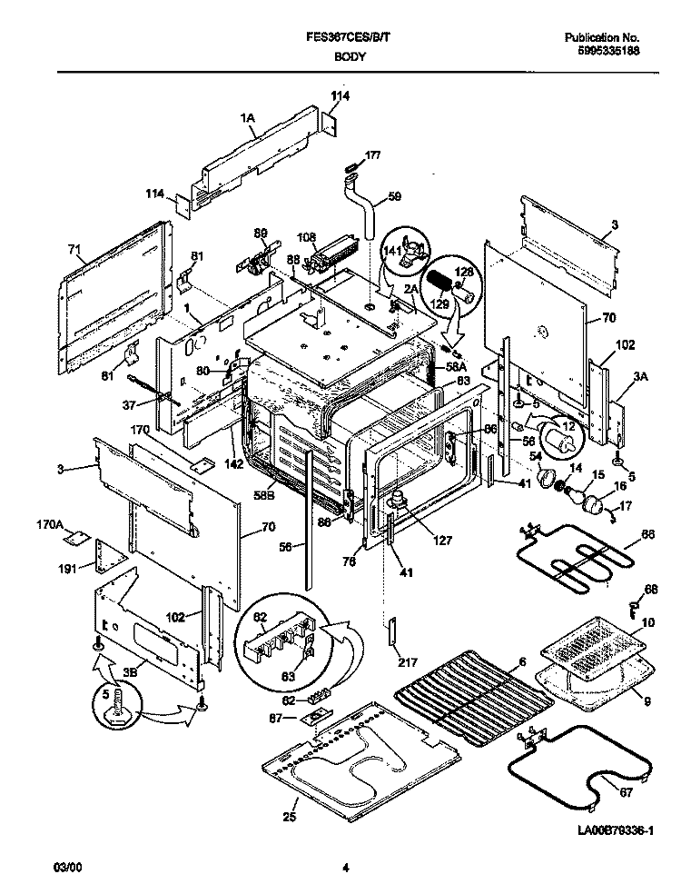 BODY Diagram and Parts List for FES367CETD  Frigidaire Range