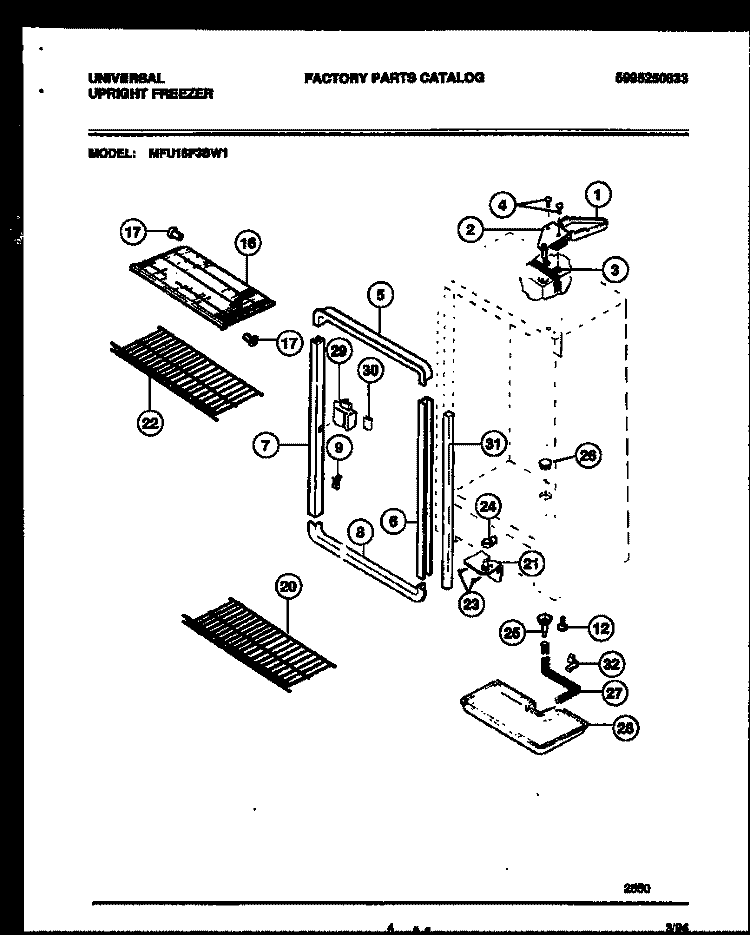 CABINET PARTS Diagram and Parts List for MFU16F3BW1  Frigidaire Freezer