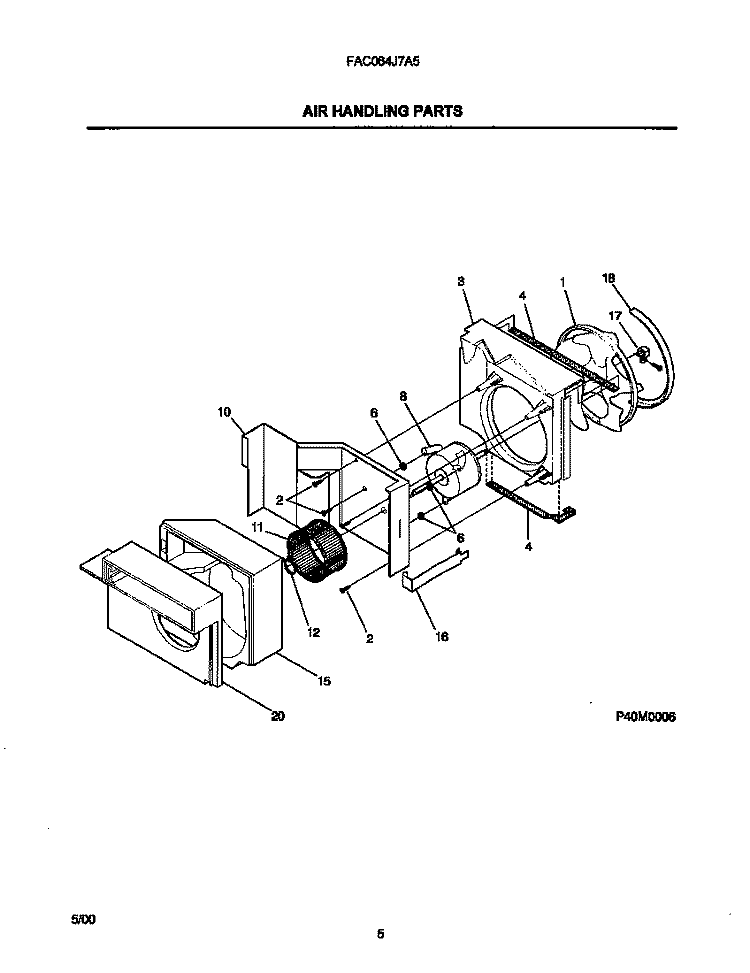 AIR HANDLING PARTS Diagram and Parts List for FAC064J7A5  Frigidaire Air Conditioner
