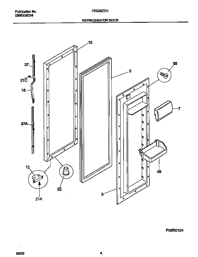 REFRIGERATOR DOOR Diagram and Parts List for FRS26ZTHW3  Frigidaire Refrigerator