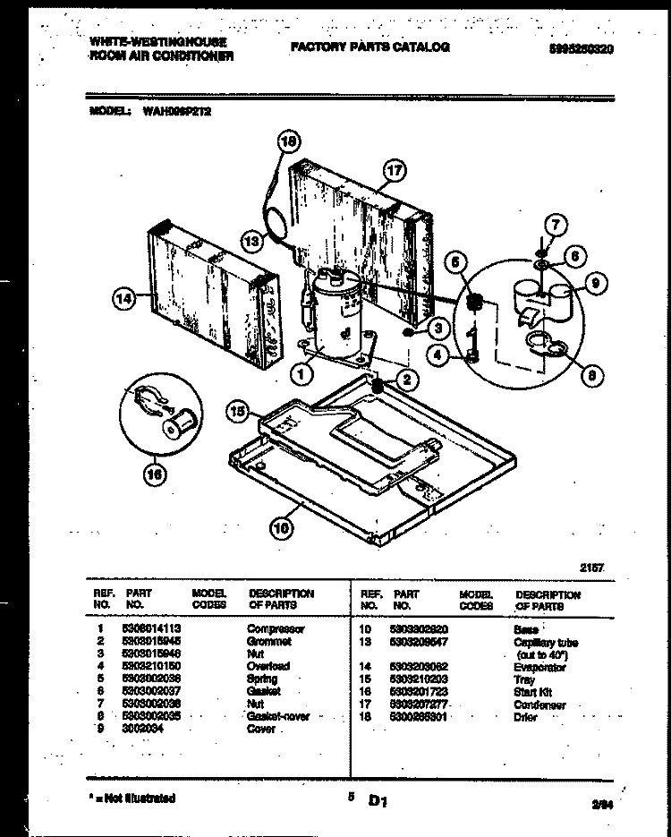 SYSTEM PARTS Diagram and Parts List for WAH096P2T2  Frigidaire Air Conditioner