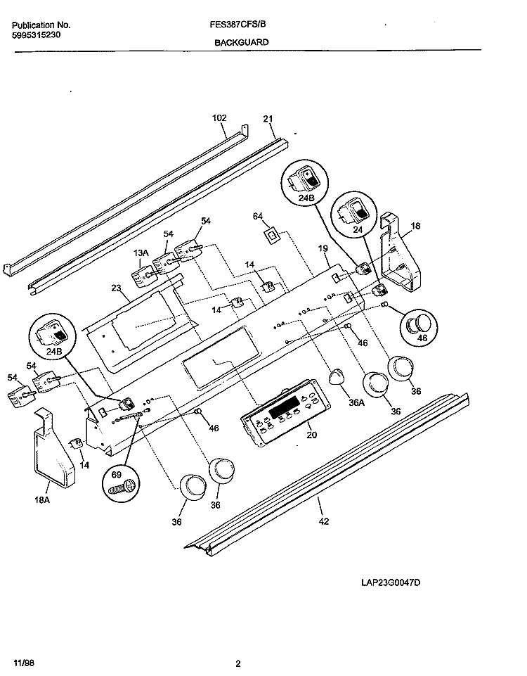 BACKGUARD Diagram and Parts List for FES387CFBC  Frigidaire Wall Oven