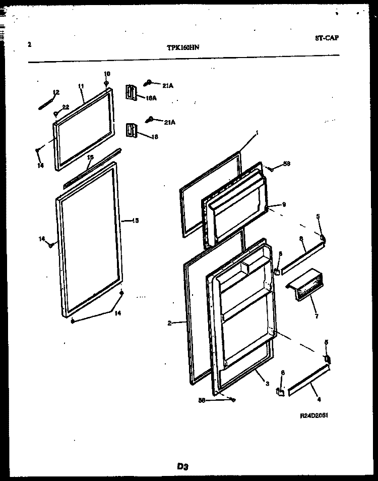DOOR PARTS Diagram and Parts List for TPK160HN0T  Kelvinator Refrigerator