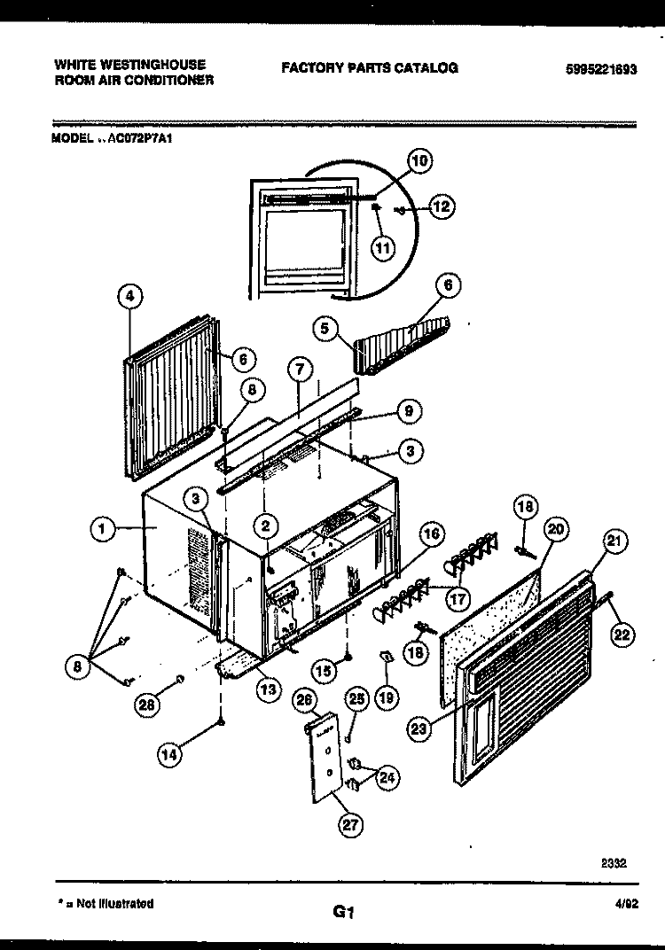 CABINET PARTS Diagram and Parts List for WAC072P7A1  Frigidaire Air Conditioner