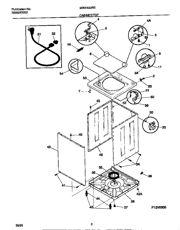 CABINET / TOP Diagram and Parts List for MWX433REW0  Frigidaire Washer