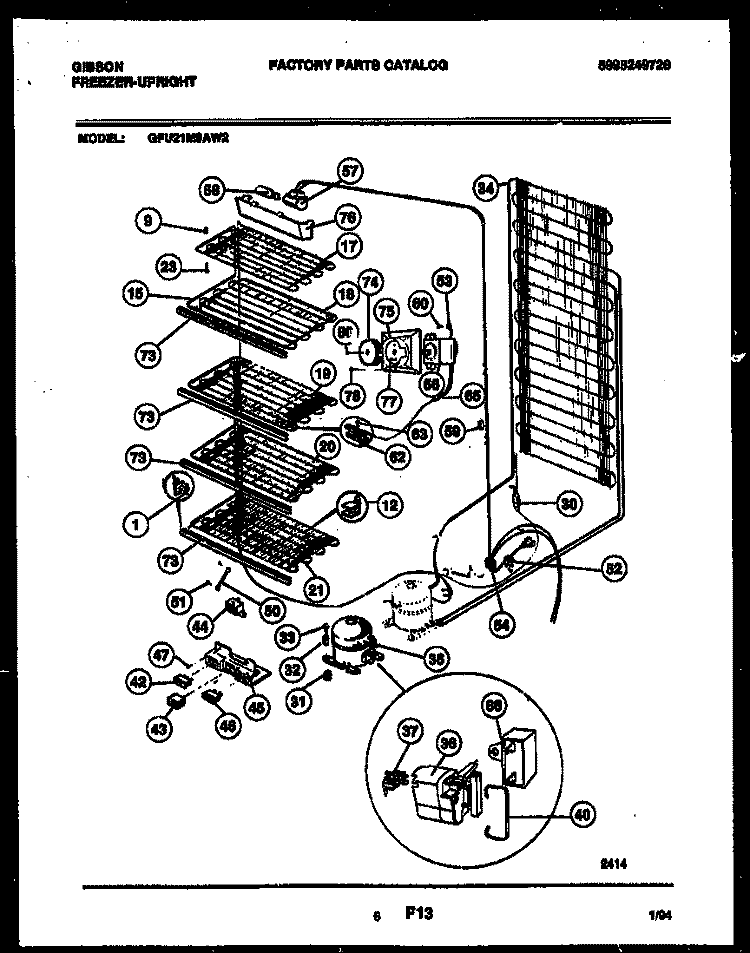SYSTEM AND ELECTRICAL PARTS Diagram and Parts List for GFU21M9AW2  Gibson Freezer