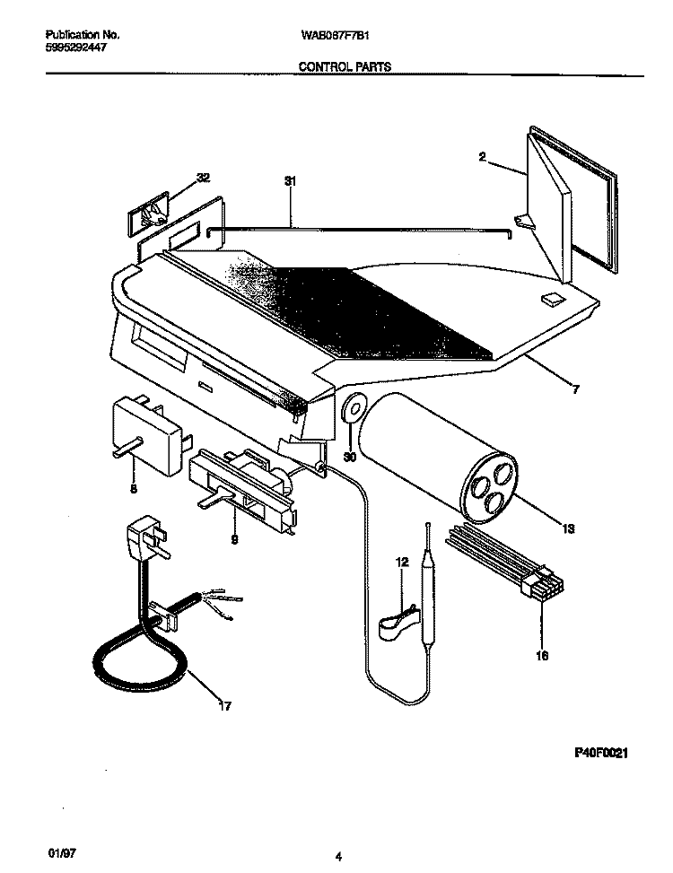 CONTROL PARTS Diagram and Parts List for WAB067F7B1  Frigidaire Air Conditioner
