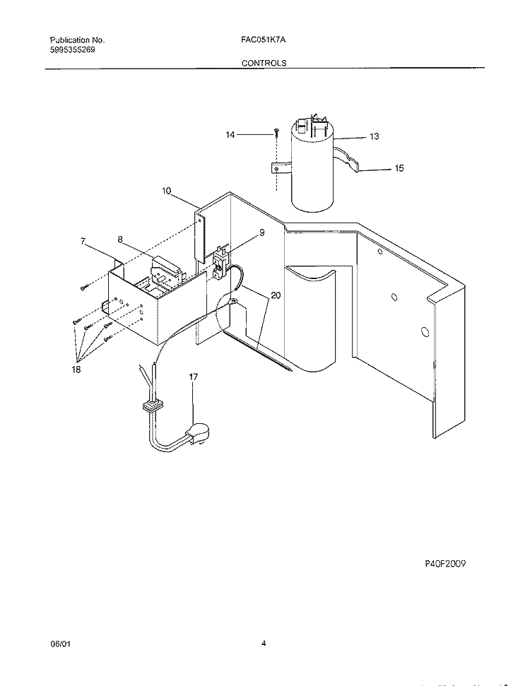 CONTROLS Diagram and Parts List for FAC051K7A4  Frigidaire Air Conditioner