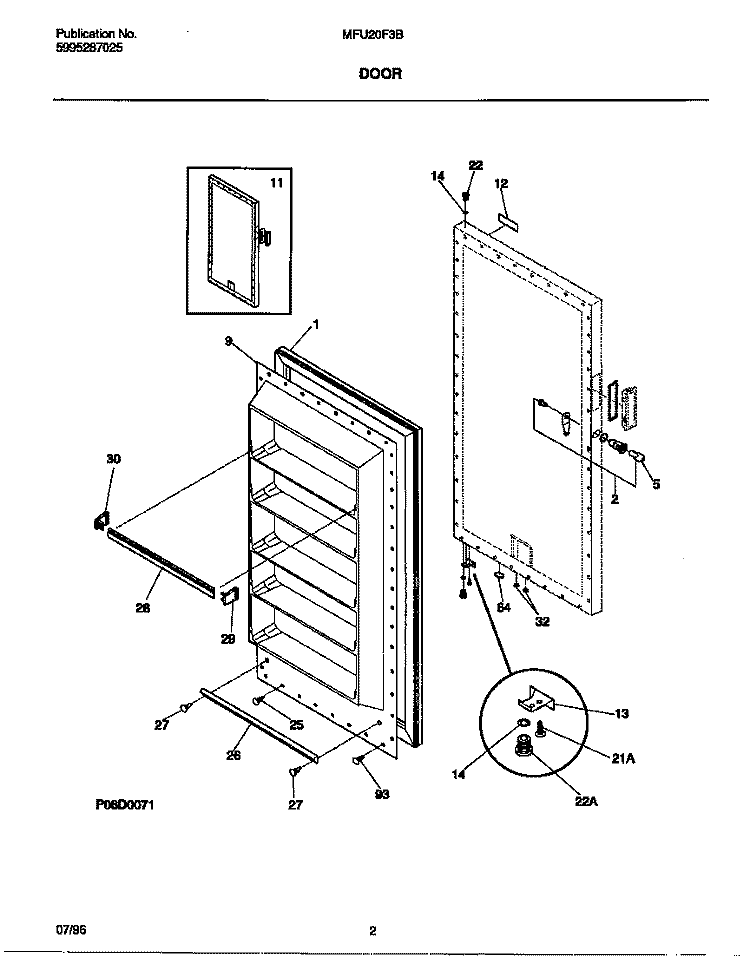 DOOR Diagram and Parts List for MFU20F3BW5  Frigidaire Freezer