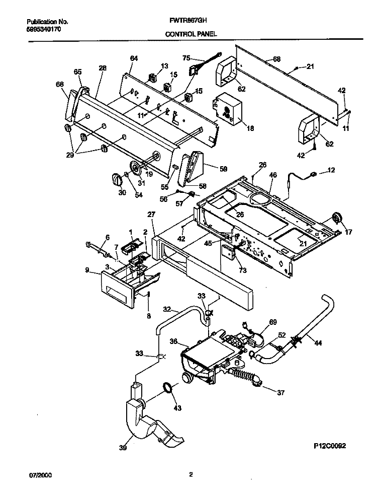 CONTROL PANEL Diagram and Parts List for FWTR867GHQ0  Frigidaire Washer