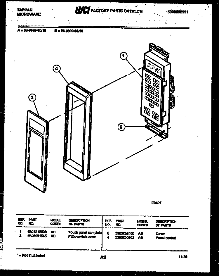 CONTROL PANEL Diagram and Parts List for 56-9389-10-16  Tappan Microwave