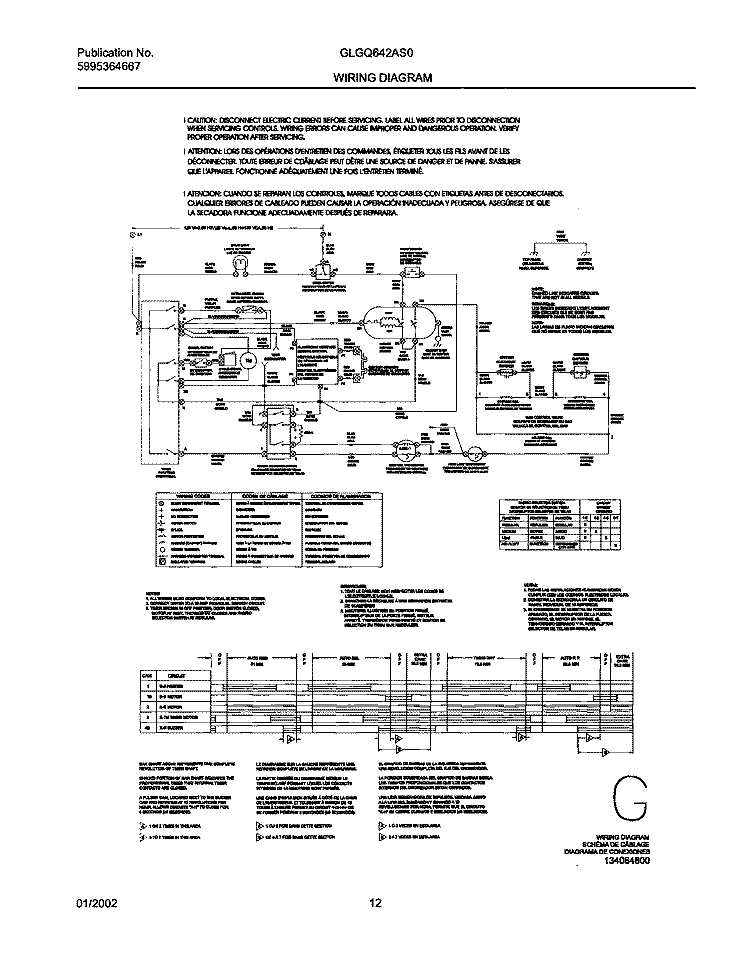 134064800 WIRING DIAGRAM Diagram and Parts List for GLGQ642AS0  Frigidaire Dryer