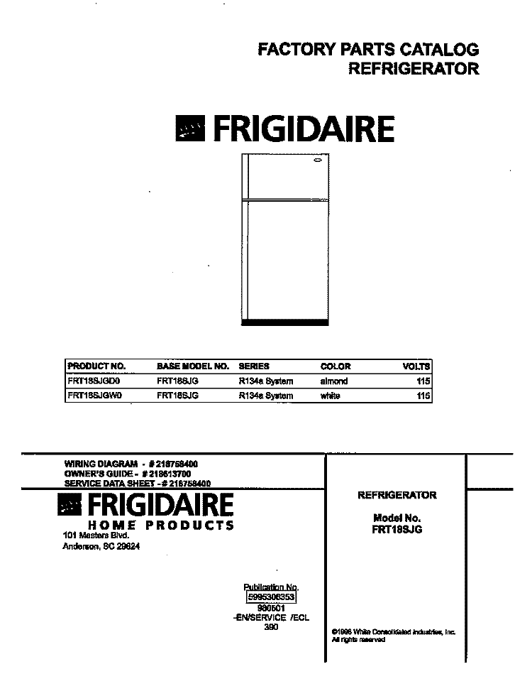 COVER Diagram and Parts List for FRT18SJGD0  Frigidaire Refrigerator