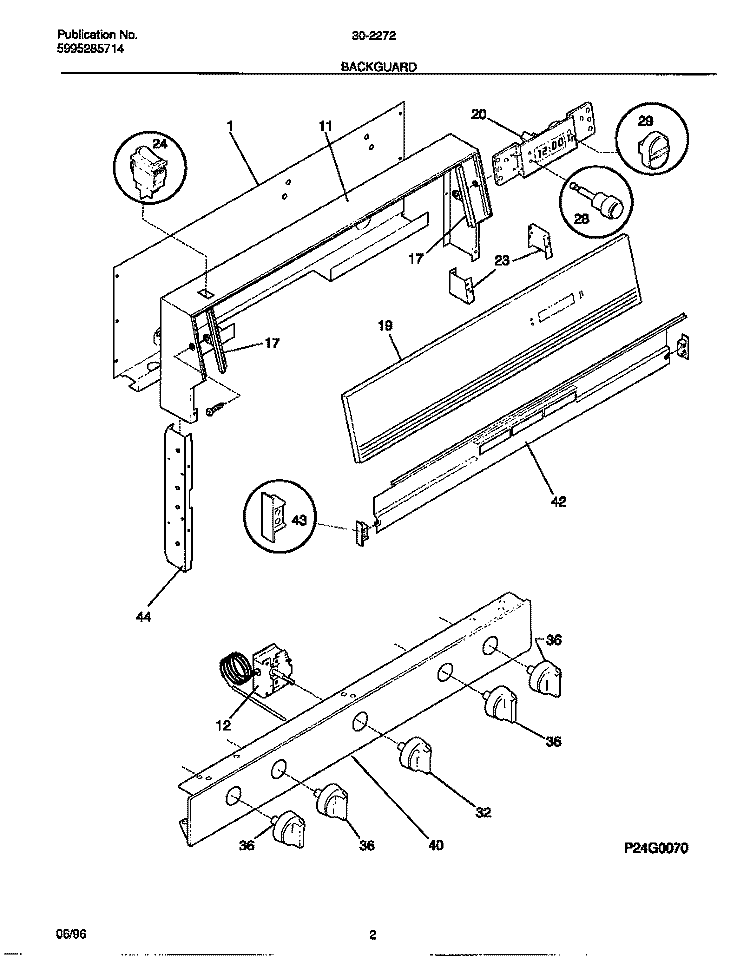 BACKGUARD Diagram and Parts List for 30-2272-23-06  Tappan Range