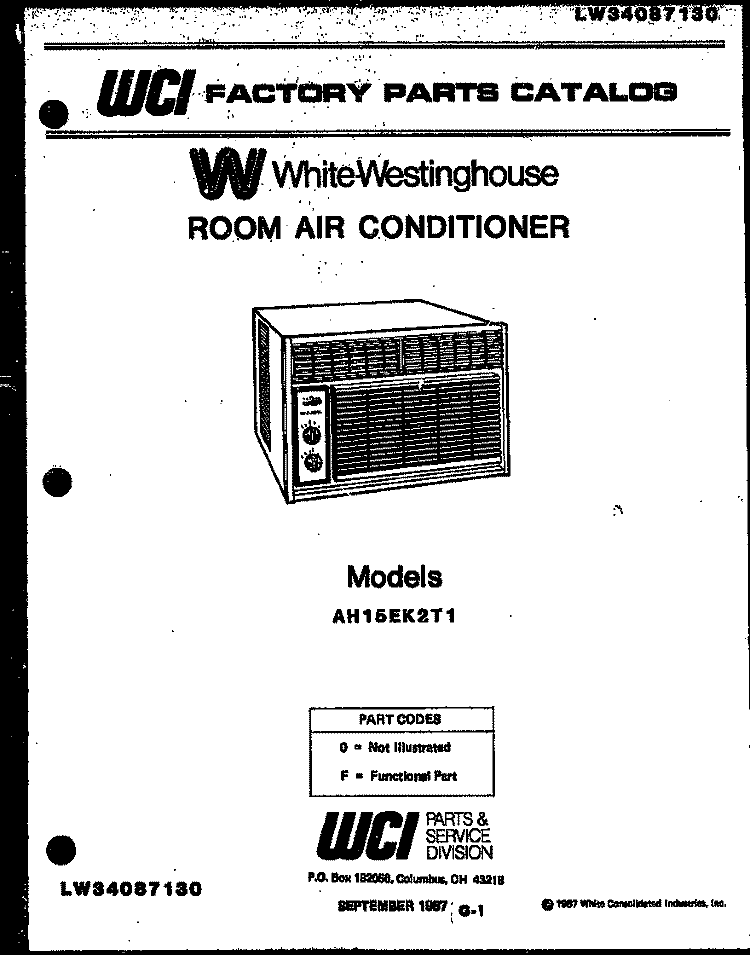 COVER Diagram and Parts List for AH15EK2T1  Frigidaire Air Conditioner