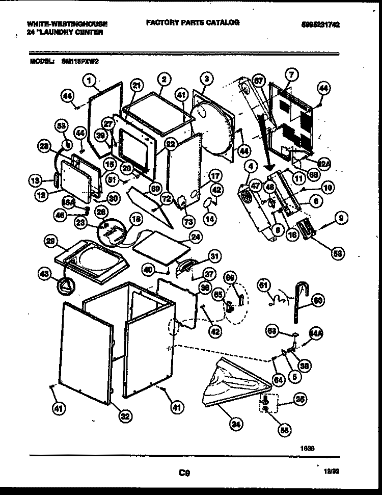 CABINET PARTS AND HEATER Diagram and Parts List for SM115PXW2  Frigidaire Washer