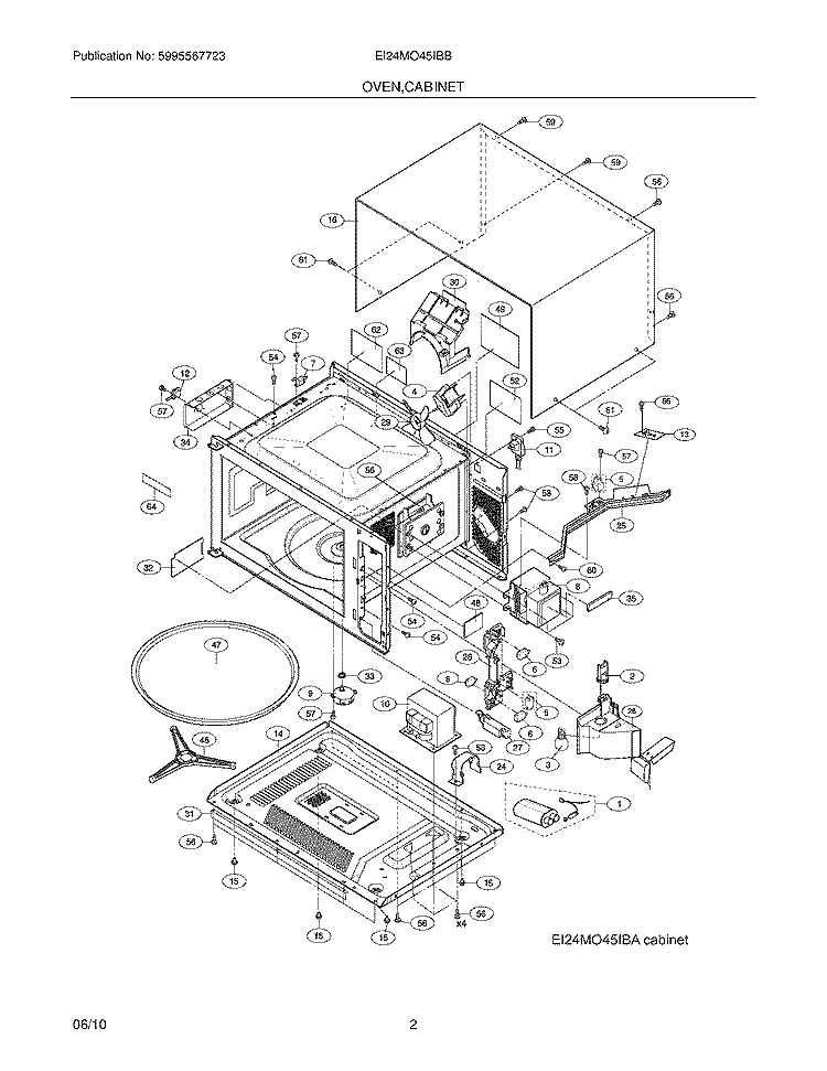 OVEN,CABINET Diagram and Parts List for EI24MO45IBB  Electrolux Microwave