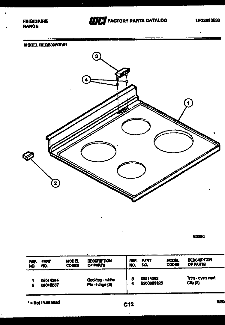 COOKTOP PARTS Diagram and Parts List for REGS39WNW1  Frigidaire Range
