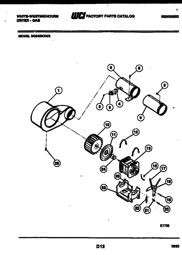 MOTOR AND BLOWER PARTS Diagram and Parts List for DG640KXW3  Frigidaire Dryer
