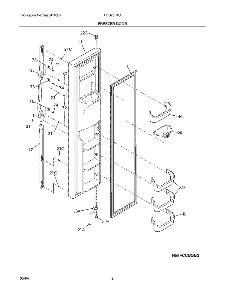 FREEZER DOOR Diagram and Parts List for FRS26F4CQ2  Frigidaire Refrigerator