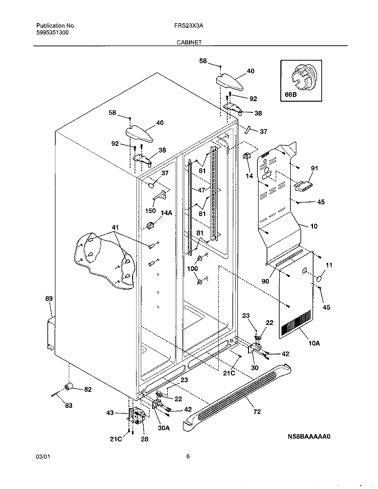 CABINET Diagram and Parts List for FRS23X3AW0  Frigidaire Refrigerator