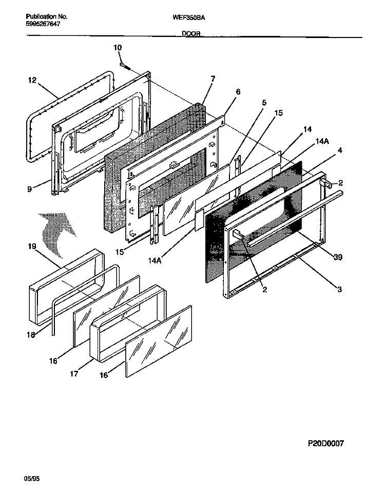 DOOR Diagram and Parts List for WEF350BAWB  Frigidaire Range