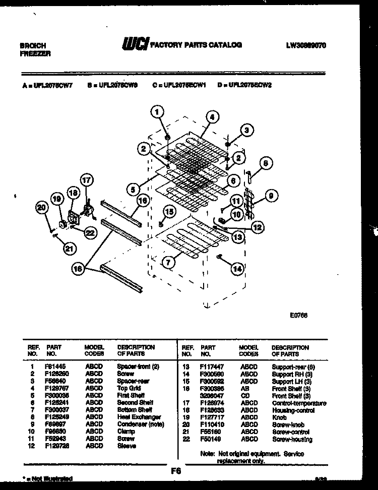 SHELVES AND SUPPORTS Diagram and Parts List for UFL2075ECW2  Frigidaire Freezer