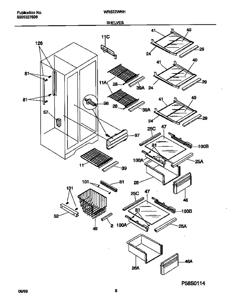 SHELVES Diagram and Parts List for WRS22WNHW2  Frigidaire Refrigerator