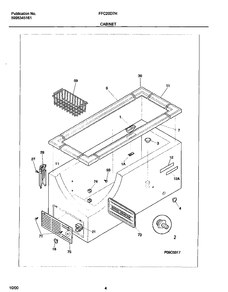 CABINET Diagram and Parts List for FFC20D7HW3  Frigidaire Freezer