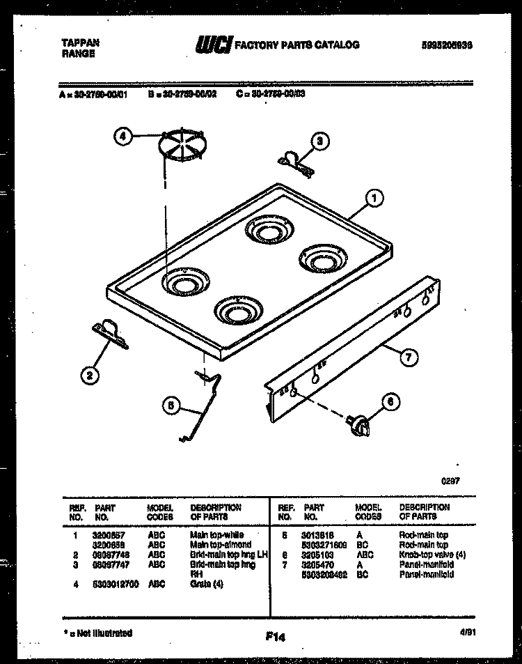 COOKTOP PARTS Diagram and Parts List for 30-2759-00-03  Tappan Range