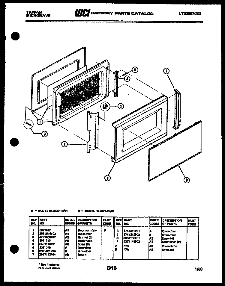 DOOR PARTS Diagram and Parts List for 56-2677-10-01  Tappan Microwave