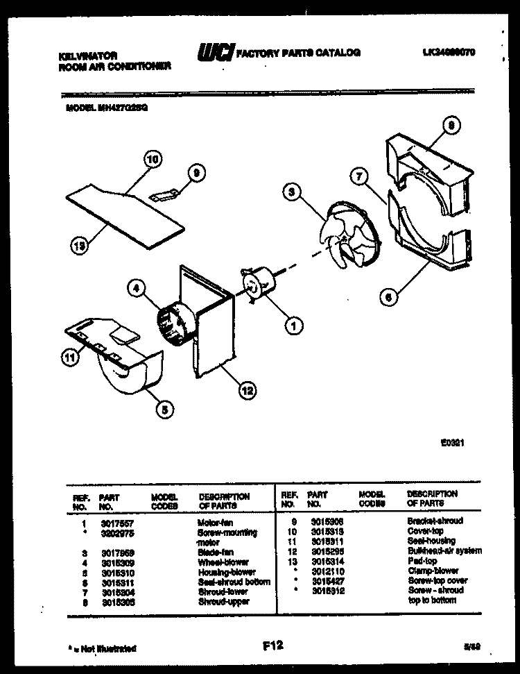 AIR HANDLING PARTS Diagram and Parts List for MH427G2SG  Kelvinator Air Conditioner