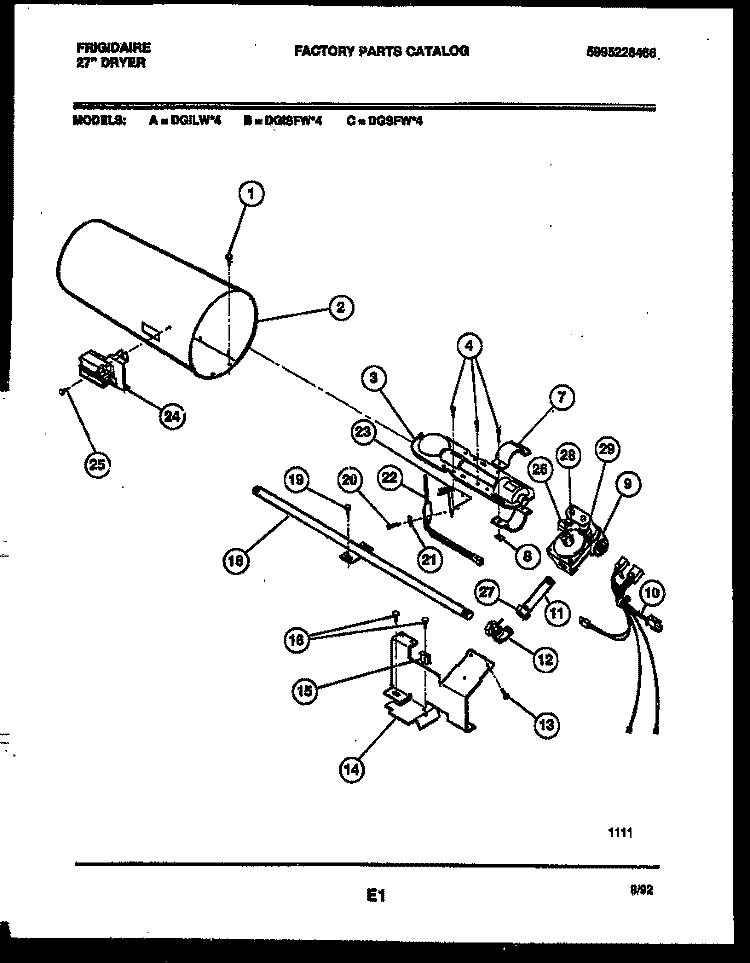BURNER, IGNITER AND VALVE Diagram and Parts List for DGILL4  Frigidaire Dryer
