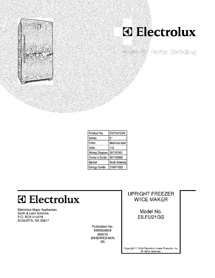 COVER Diagram and Parts List for EILFU21GS0  Electrolux Freezer
