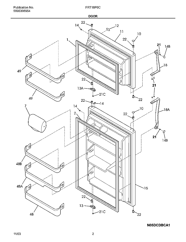 DOOR Diagram and Parts List for FRT18P6CQ5  Frigidaire Refrigerator