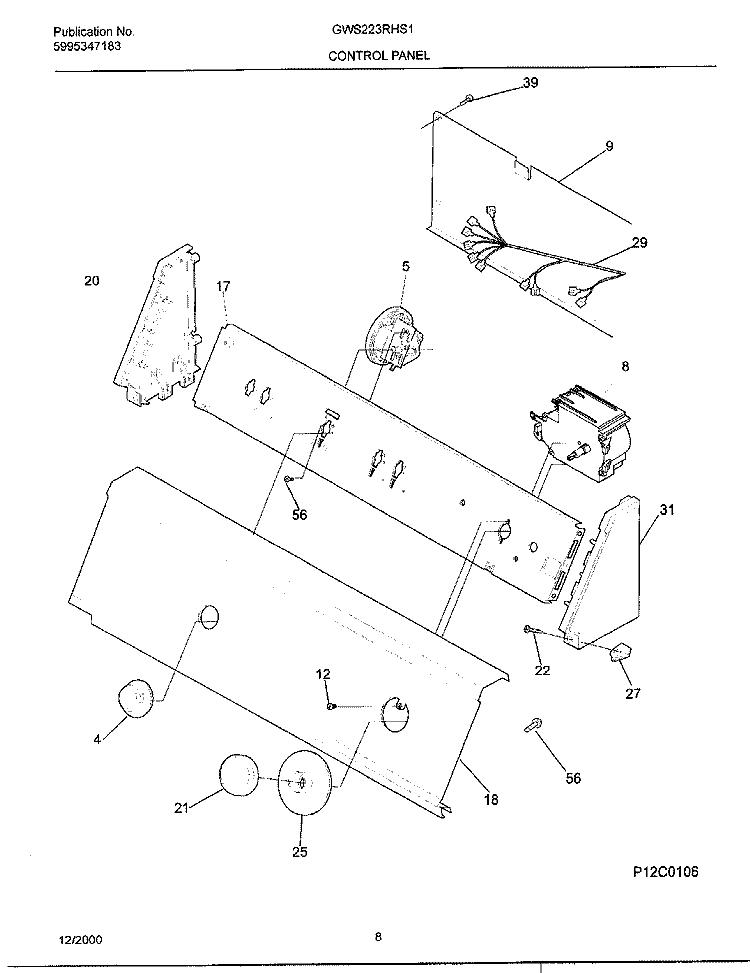 CONTROL PANEL Diagram and Parts List for GWS223RHS1  Gibson Washer